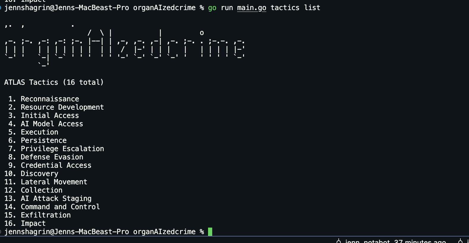organAIzedcrime CLI banner rendered in Shimrod font